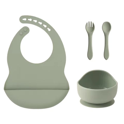 Color Kids 4-Piece Silicone Baby Feeding Set - Complete Training Kit with Spoon, Bib & Suction Bowl | BPA-Free Toddler Tableware