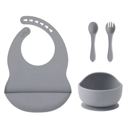 Color Kids 4-Piece Silicone Baby Feeding Set - Complete Training Kit with Spoon, Bib & Suction Bowl | BPA-Free Toddler Tableware
