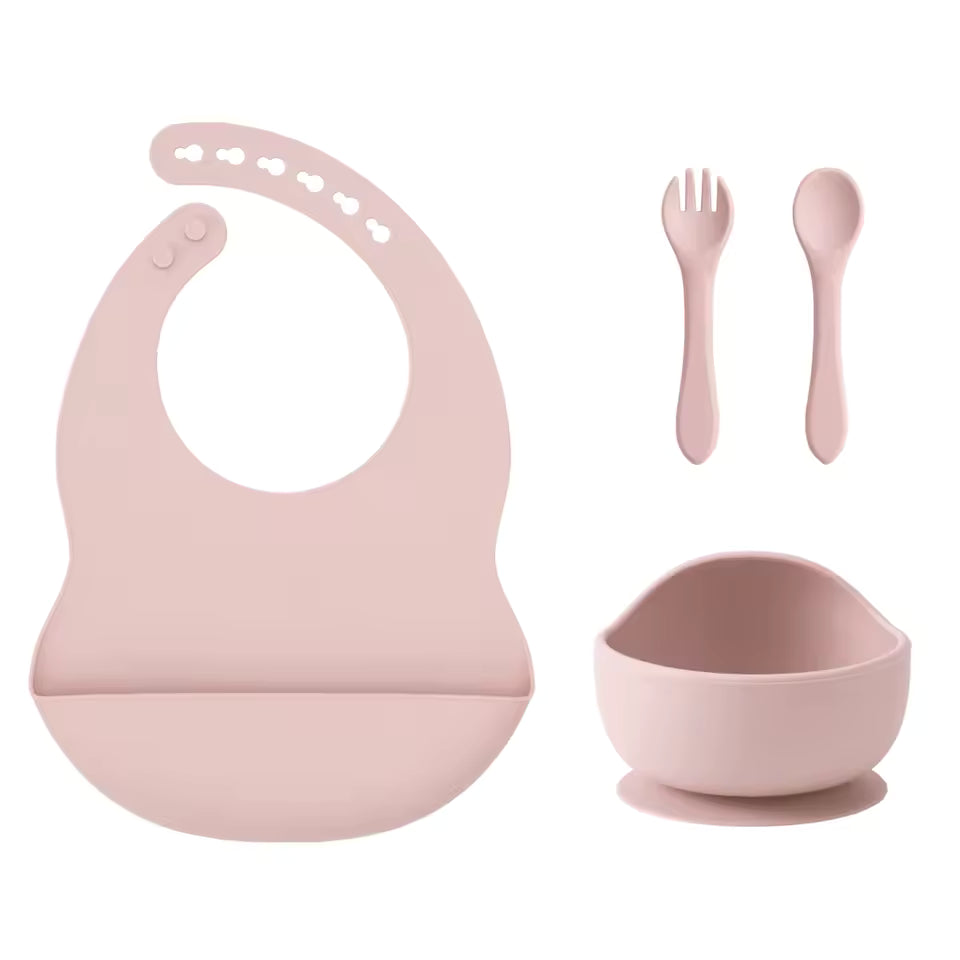 Color Kids 4-Piece Silicone Baby Feeding Set - Complete Training Kit with Spoon, Bib & Suction Bowl | BPA-Free Toddler Tableware