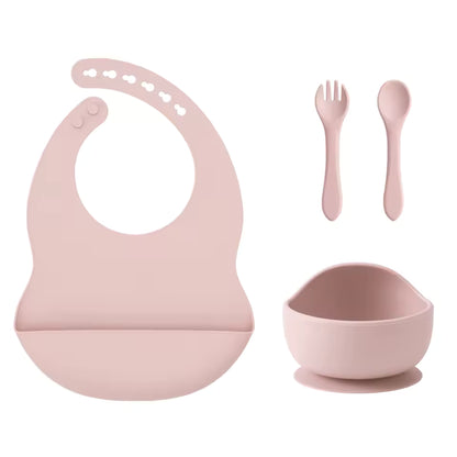 Color Kids 4-Piece Silicone Baby Feeding Set - Complete Training Kit with Spoon, Bib & Suction Bowl | BPA-Free Toddler Tableware