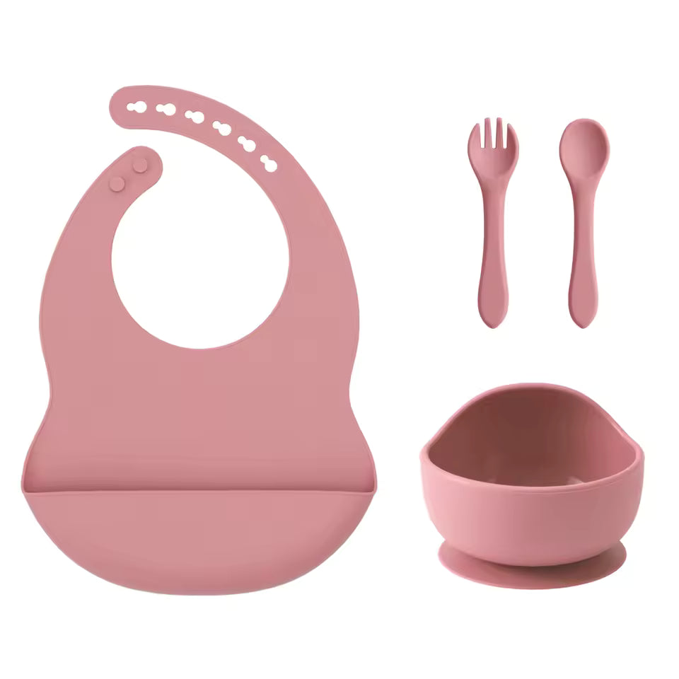 Color Kids 4-Piece Silicone Baby Feeding Set - Complete Training Kit with Spoon, Bib & Suction Bowl | BPA-Free Toddler Tableware