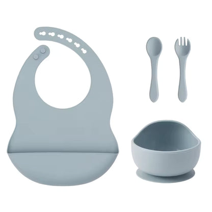 Color Kids 4-Piece Silicone Baby Feeding Set - Complete Training Kit with Spoon, Bib & Suction Bowl | BPA-Free Toddler Tableware
