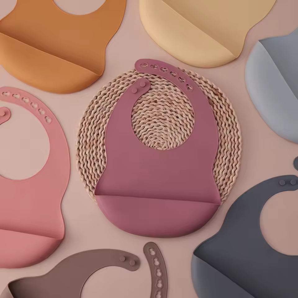 Color Kids Silicone Baby Bib - Adjustable Waterproof Feeding Bib | BPA-Free Soft Drool Protection